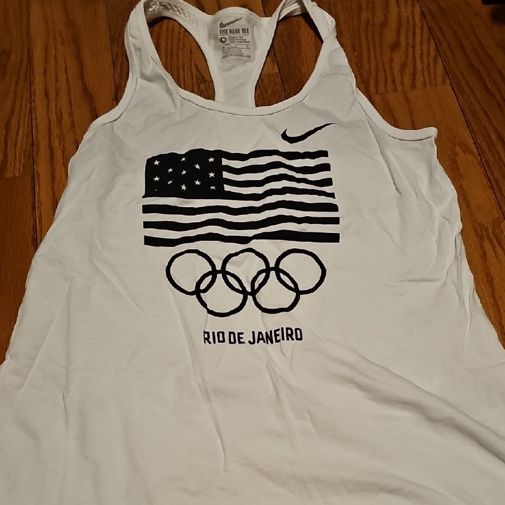 Nike Women's White Tank Top with USA Flag and Rio Design